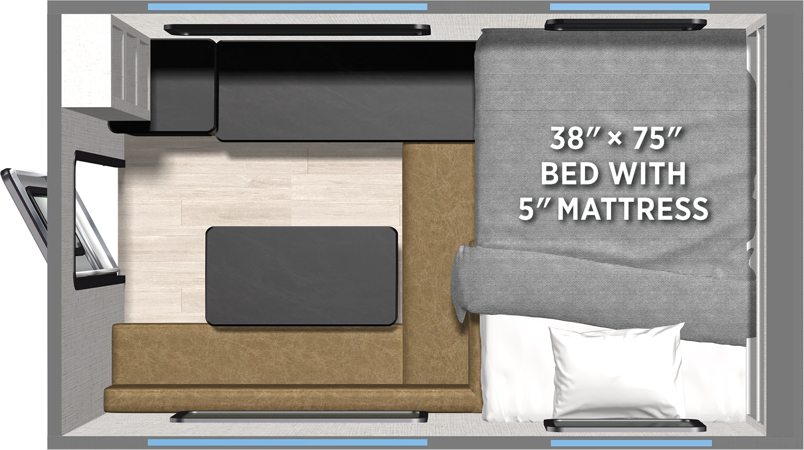 The Backpack Truck Camper B-580H floorplan features include: 
